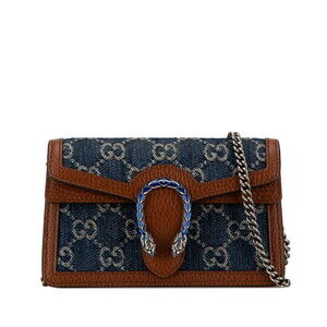 Gucci GG Denim Dionysus chain Shoulder Bag Blue Brown Leather